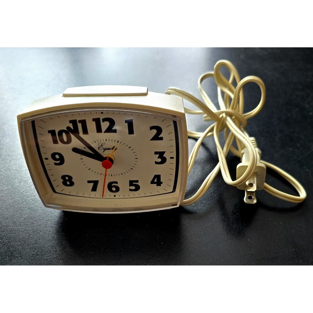 Vintage Equity Model 33100 Electric Table Analog Alarm Clock Tested Works White